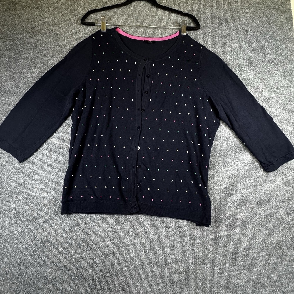 Talbots Cardigan 1X Black Rhinestone Embellished Cotton Cashmere Blend Sweater